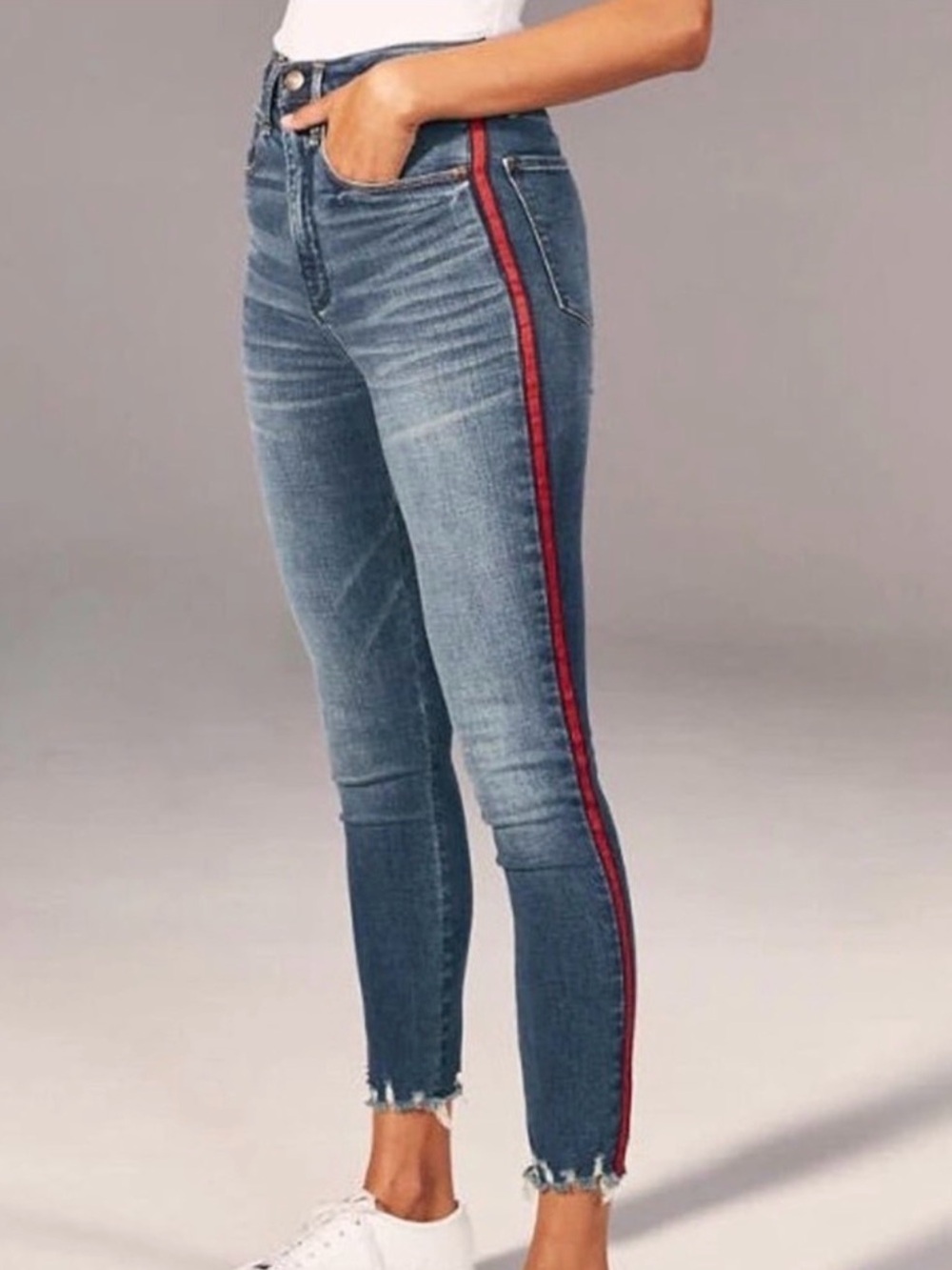 Abercrombie & Fitch Simone High Rise Ankle Jeans with side stripe